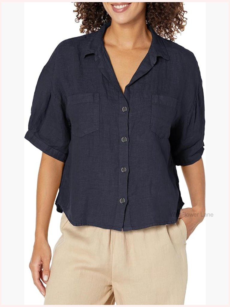 Woven Linen Camp Shirt Button Down Long Sleeve Regular Fit
